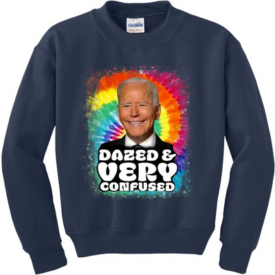 Biden Dazed And Very Confused Tiedye Funny Anti Joe Biden Kids Sweatshirt