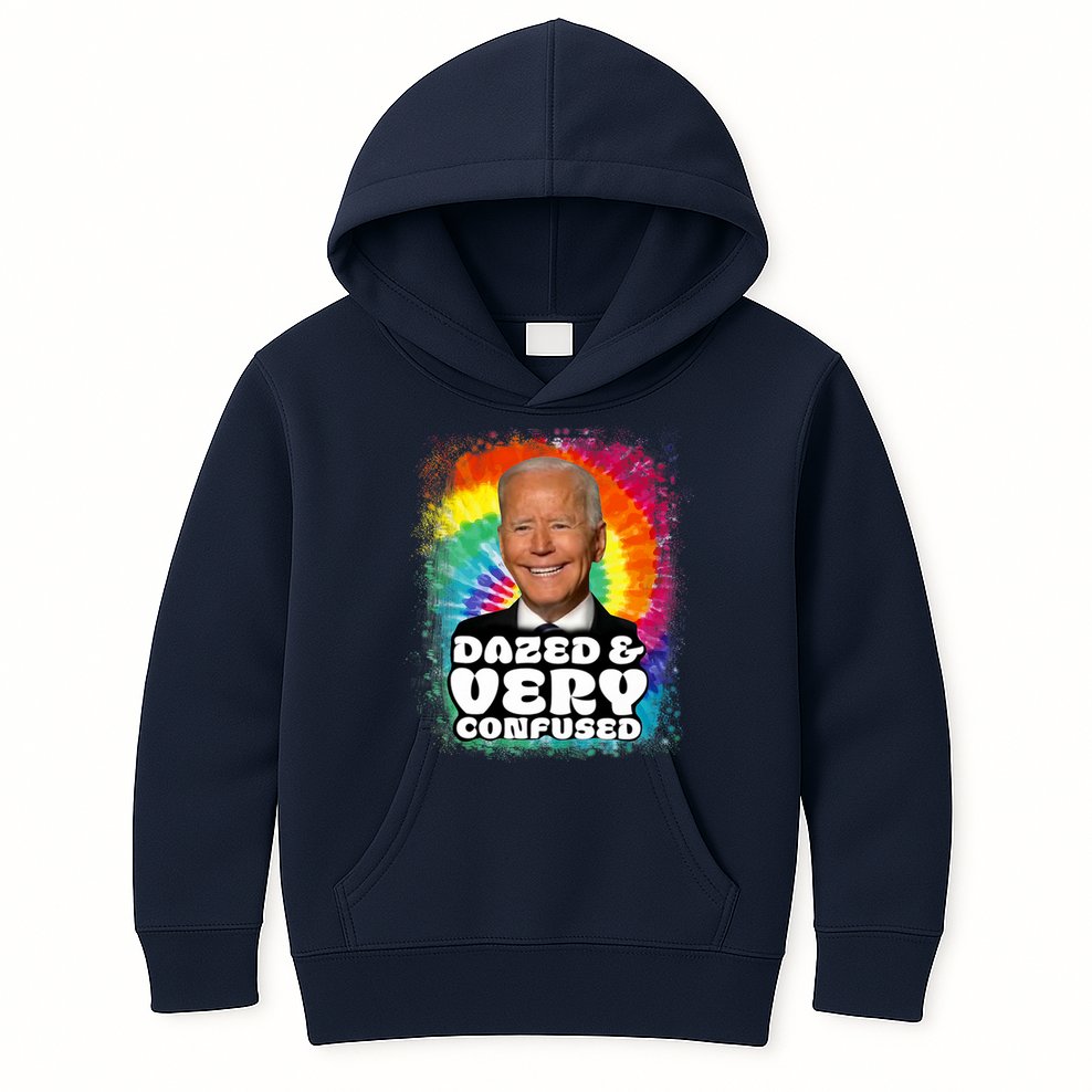 Biden Dazed And Very Confused Tiedye Funny Anti Joe Biden Kids Hoodie