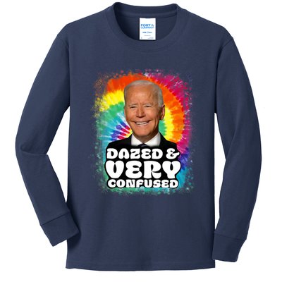 Biden Dazed And Very Confused Tiedye Funny Anti Joe Biden Kids Long Sleeve Shirt