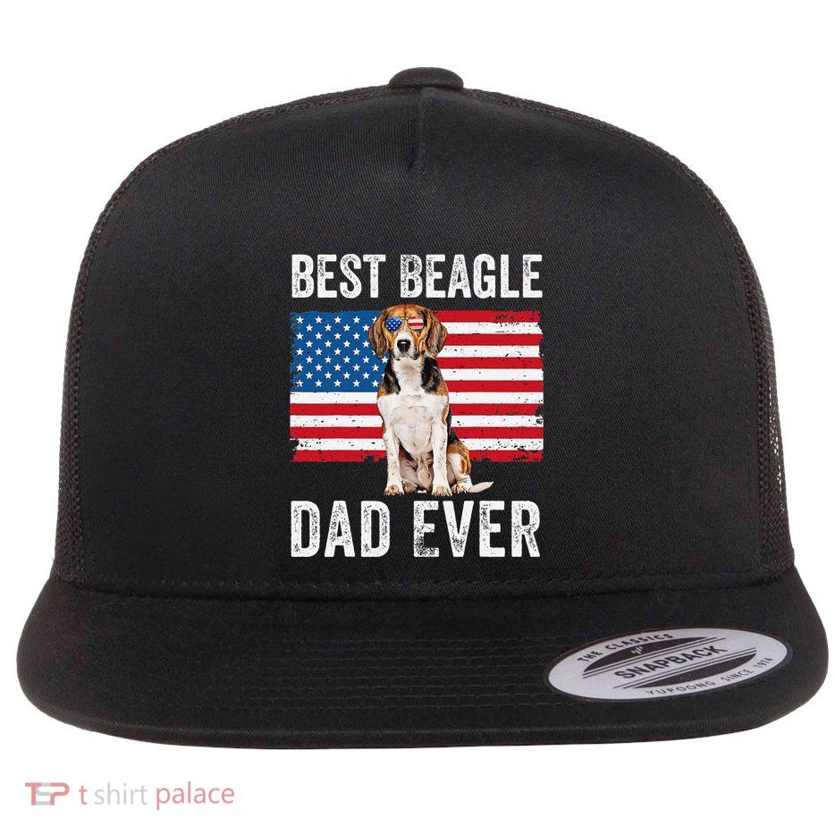 Beagle Dad American Flag Dog Lover Owner Fathers Day Funny Flat Bill Trucker Hat
