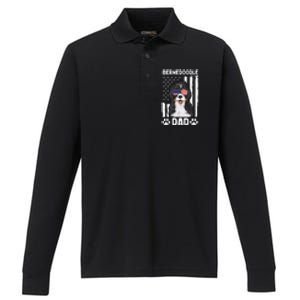 Bernedoodle Dog American Flag Bernedoodle Dad Performance Long Sleeve Polo