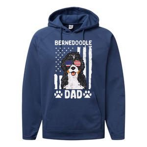 Bernedoodle Dog American Flag Bernedoodle Dad Performance Fleece Hoodie