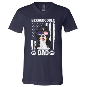 Bernedoodle Dog American Flag Bernedoodle Dad V-Neck T-Shirt