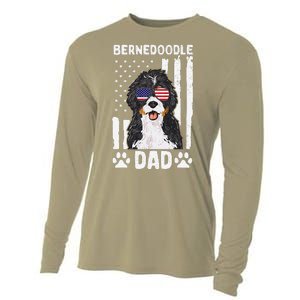 Bernedoodle Dog American Flag Bernedoodle Dad Cooling Performance Long Sleeve Crew