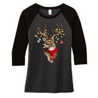 Buck Deer Antlers Christmas Lights Scarf Xmas Party Women's Tri-Blend 3/4-Sleeve Raglan Shirt