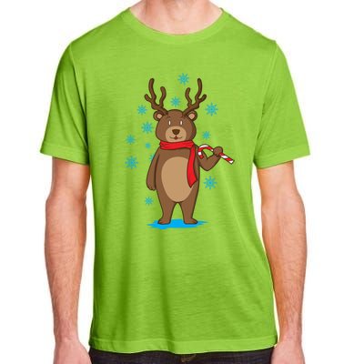 Bear Dressed As Reindeer With Candy Cane Xmas Gift Adult ChromaSoft Performance T-Shirt