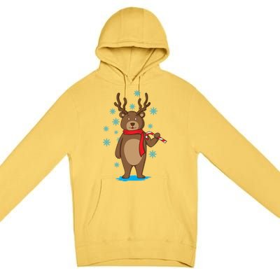 Bear Dressed As Reindeer With Candy Cane Xmas Gift Premium Pullover Hoodie