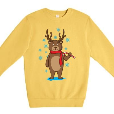 Bear Dressed As Reindeer With Candy Cane Xmas Gift Premium Crewneck Sweatshirt