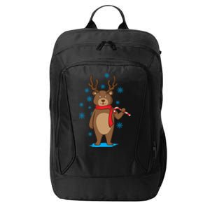 Bear Dressed As Reindeer With Candy Cane Xmas Gift City Backpack