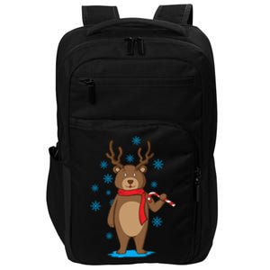 Bear Dressed As Reindeer With Candy Cane Xmas Gift Impact Tech Backpack