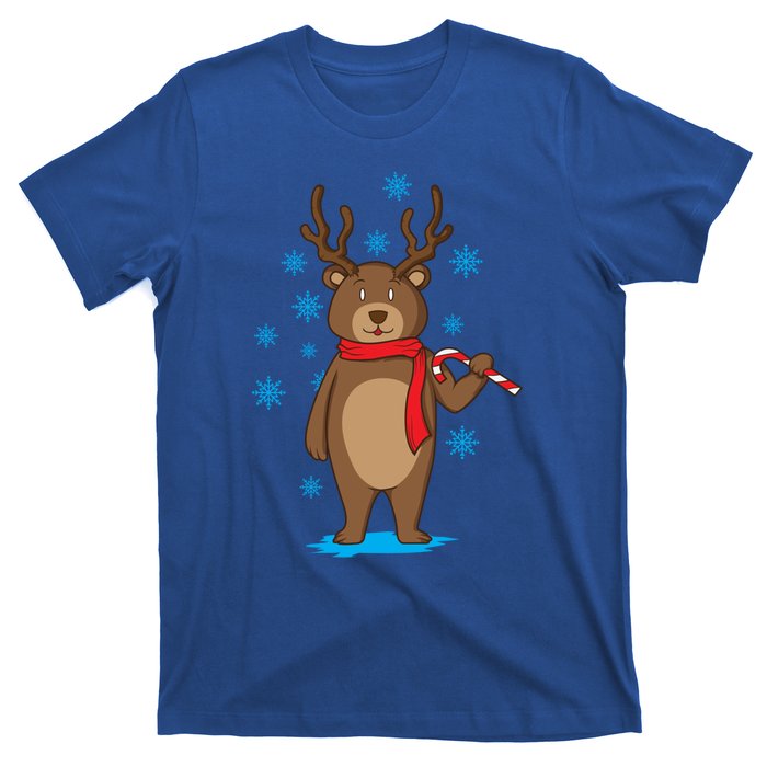 Bear Dressed As Reindeer With Candy Cane Xmas Gift T-Shirt