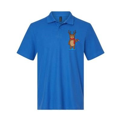 Bear Dressed As Reindeer With Candy Cane Xmas Gift Softstyle Adult Sport Polo