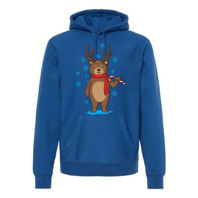 Bear Dressed As Reindeer With Candy Cane Xmas Gift Premium Hoodie