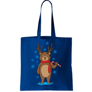 Bear Dressed As Reindeer With Candy Cane Xmas Gift Tote Bag