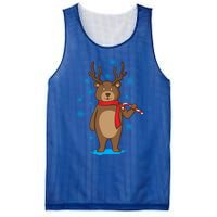 Bear Dressed As Reindeer With Candy Cane Xmas Gift Mesh Reversible Basketball Jersey Tank