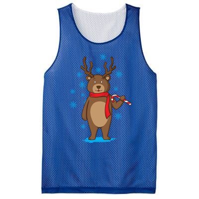 Bear Dressed As Reindeer With Candy Cane Xmas Gift Mesh Reversible Basketball Jersey Tank