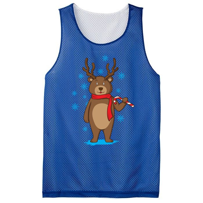 Bear Dressed As Reindeer With Candy Cane Xmas Gift Mesh Reversible Basketball Jersey Tank