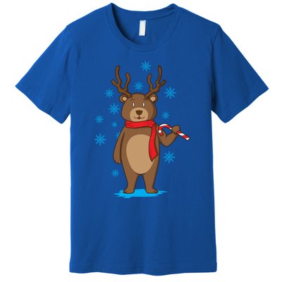 Bear Dressed As Reindeer With Candy Cane Xmas Gift Premium T-Shirt