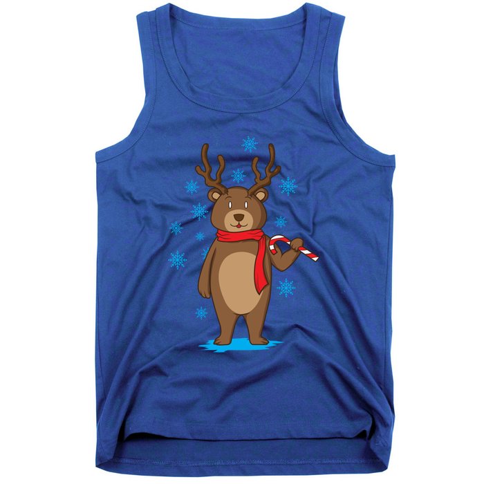 Bear Dressed As Reindeer With Candy Cane Xmas Gift Tank Top