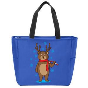 Bear Dressed As Reindeer With Candy Cane Xmas Gift Zip Tote Bag