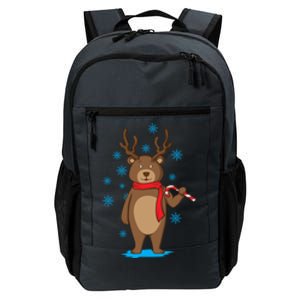 Bear Dressed As Reindeer With Candy Cane Xmas Gift Daily Commute Backpack