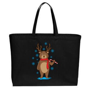 Bear Dressed As Reindeer With Candy Cane Xmas Gift Cotton Canvas Jumbo Tote