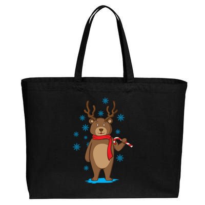 Bear Dressed As Reindeer With Candy Cane Xmas Gift Cotton Canvas Jumbo Tote