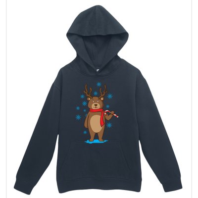 Bear Dressed As Reindeer With Candy Cane Xmas Gift Urban Pullover Hoodie