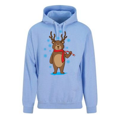 Bear Dressed As Reindeer With Candy Cane Xmas Gift Unisex Surf Hoodie