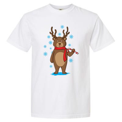 Bear Dressed As Reindeer With Candy Cane Xmas Gift Garment-Dyed Heavyweight T-Shirt