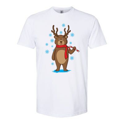 Bear Dressed As Reindeer With Candy Cane Xmas Gift Softstyle CVC T-Shirt