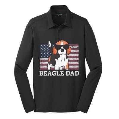 Beagle Dad American Flag 4th Of July Patriotic Beagle Design Great Gift Silk Touch Performance Long Sleeve Polo