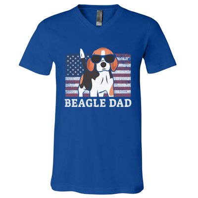 Beagle Dad American Flag 4th Of July Patriotic Beagle Design Great Gift V-Neck T-Shirt