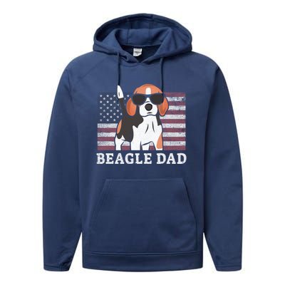 Beagle Dad American Flag 4th Of July Patriotic Beagle Design Great Gift Performance Fleece Hoodie