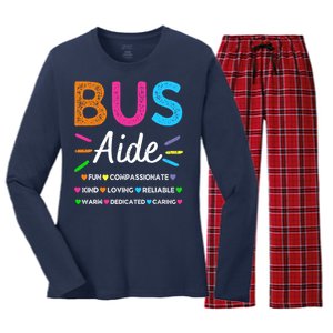 Bus Driver Aide Back to School Matching Group Squad Women's Long Sleeve Flannel Pajama Set 