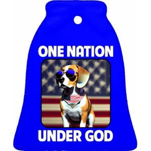 Beagle Dog American Flag One Nation Under God Patriotic Gift Ceramic Bell Ornament