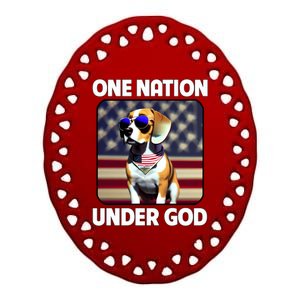 Beagle Dog American Flag One Nation Under God Patriotic Gift Ceramic Oval Ornament