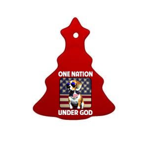 Beagle Dog American Flag One Nation Under God Patriotic Gift Ceramic Tree Ornament