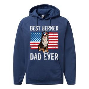 Berner Dad American Flag Dog Lover Owner Bernese Mountain Performance Fleece Hoodie