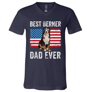 Berner Dad American Flag Dog Lover Owner Bernese Mountain V-Neck T-Shirt