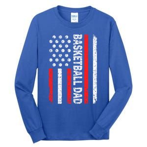 Basketball Dad American Flag Dad Basketball Father's Day Gift Tall Long Sleeve T-Shirt