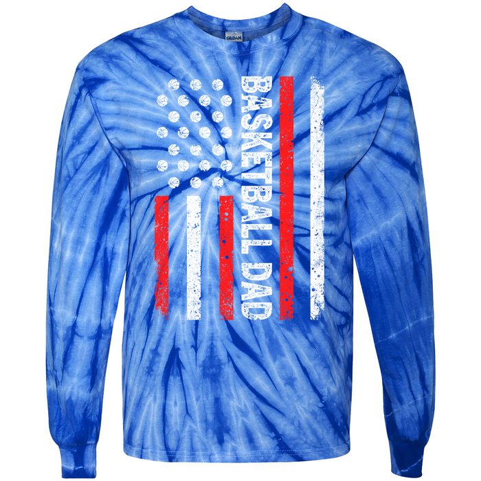 Basketball Dad American Flag Dad Basketball Father's Day Gift Tie-Dye Long Sleeve Shirt