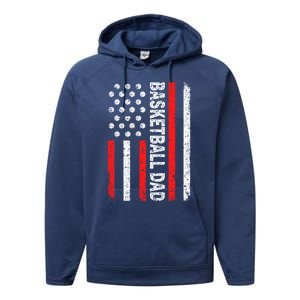 Basketball Dad American Flag Dad Basketball Father's Day Gift Performance Fleece Hoodie