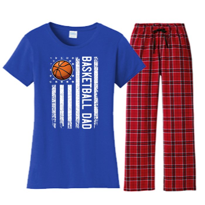 Basketball Dad American Flag Vintage Basketball Coach Team Gift Women's Flannel Pajama Set