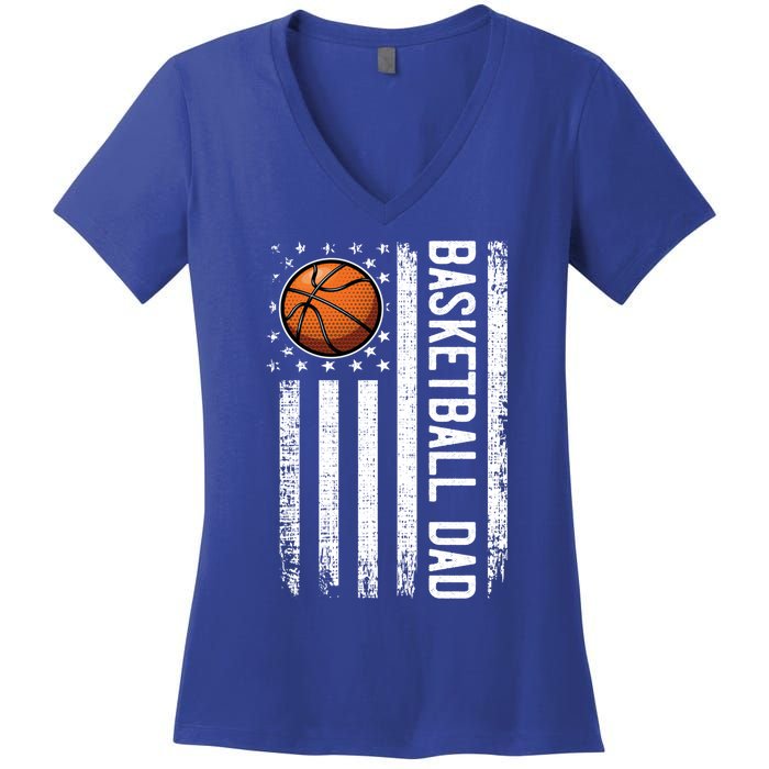 Basketball Dad American Flag Vintage Basketball Coach Team Gift Women's V-Neck T-Shirt