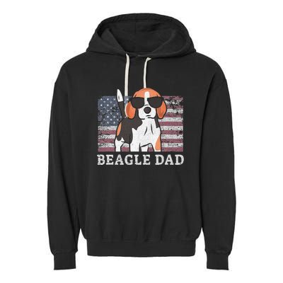 Beagle Dad American Flag 4th of July Patriotic Beagle Design Garment-Dyed Fleece Hoodie