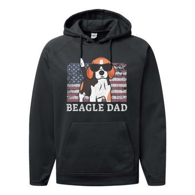 Beagle Dad American Flag 4th of July Patriotic Beagle Design Performance Fleece Hoodie