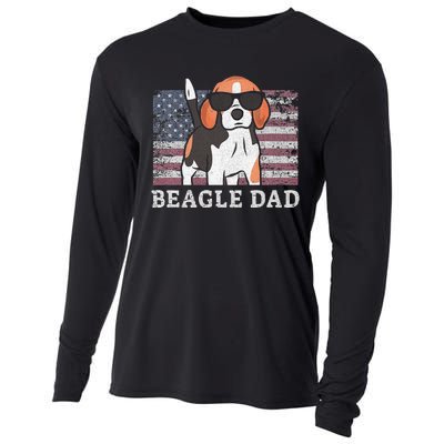 Beagle Dad American Flag 4th of July Patriotic Beagle Design Cooling Performance Long Sleeve Crew