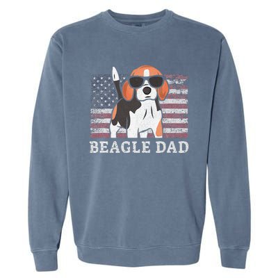 Beagle Dad American Flag 4th of July Patriotic Beagle Design Garment-Dyed Sweatshirt