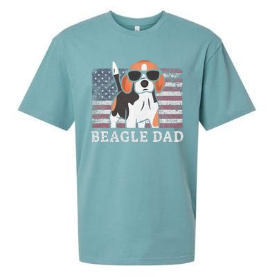 Beagle Dad American Flag 4th of July Patriotic Beagle Design Sueded Cloud Jersey T-Shirt